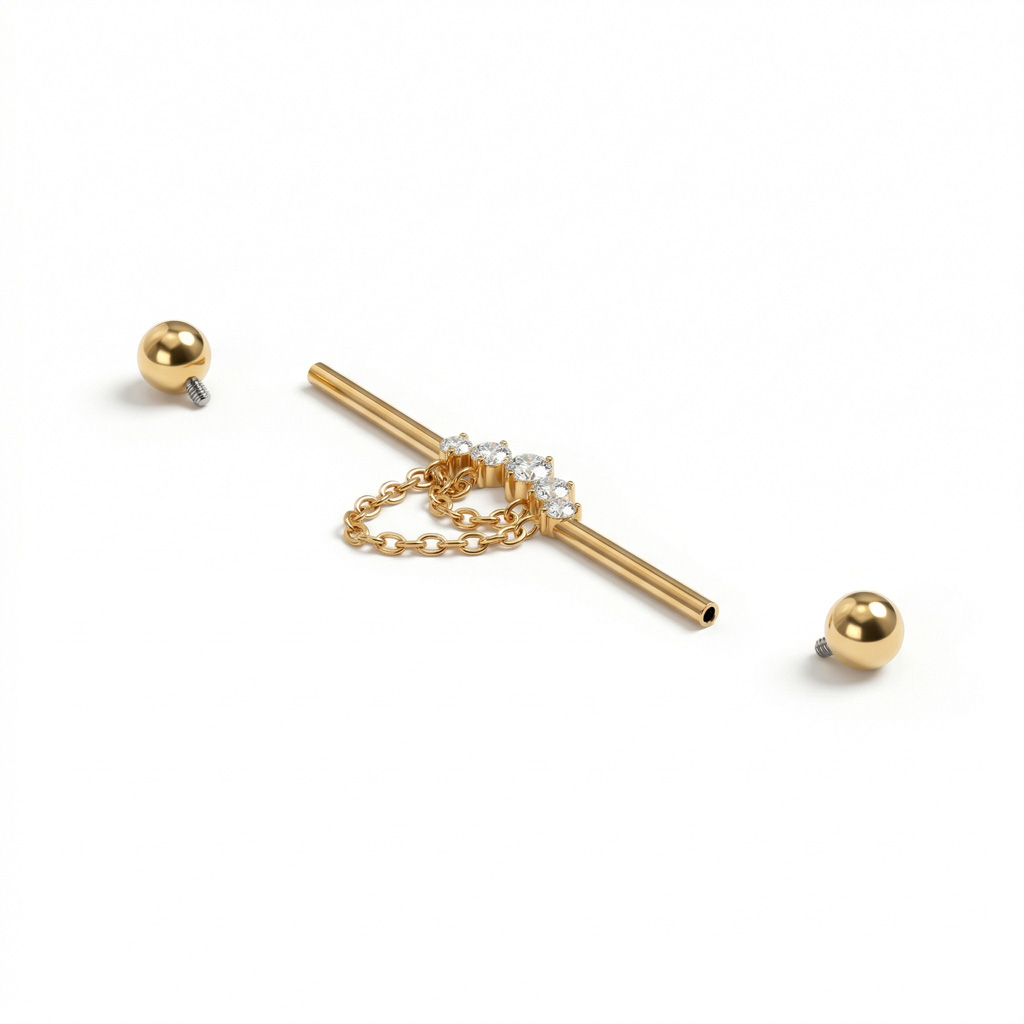 Industrial barbell with stones and chains in titanium