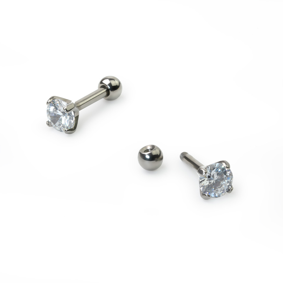 Barbell made of titanium with round stone