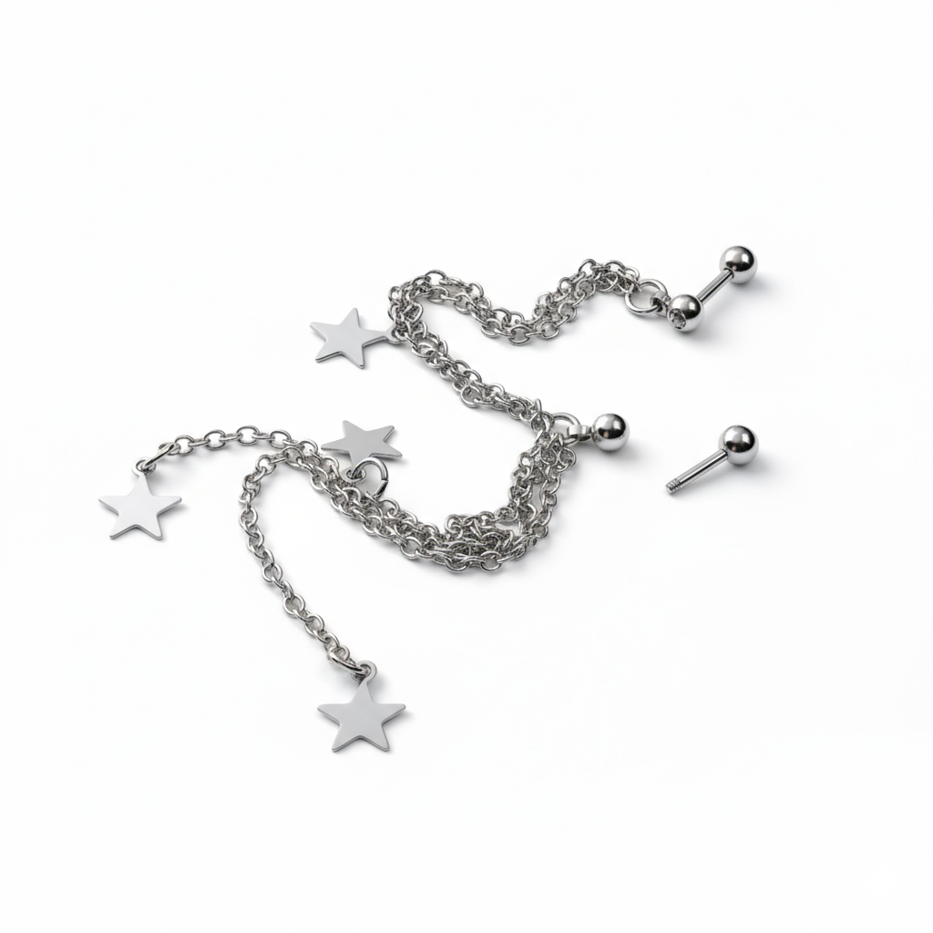 Nakit za piercing tragusa i helixa sa zvjezdicama i lancima