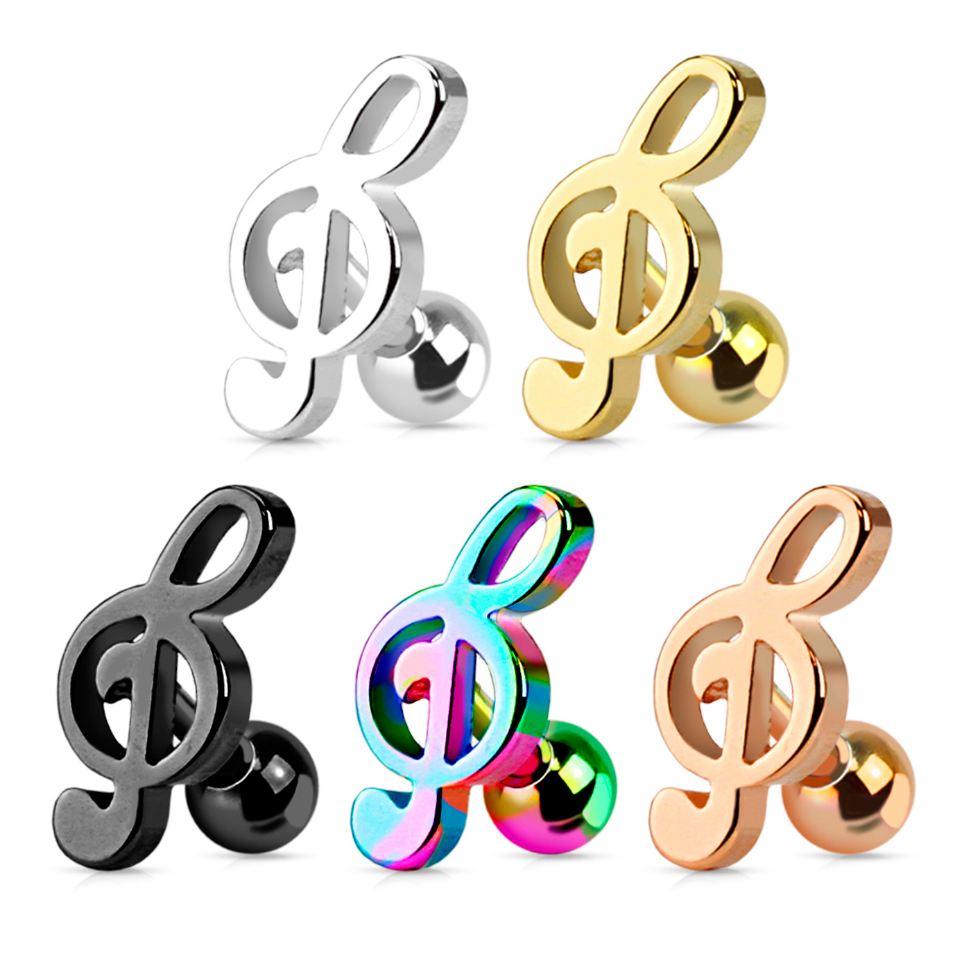 Piercing za tragus s violinskim ključem