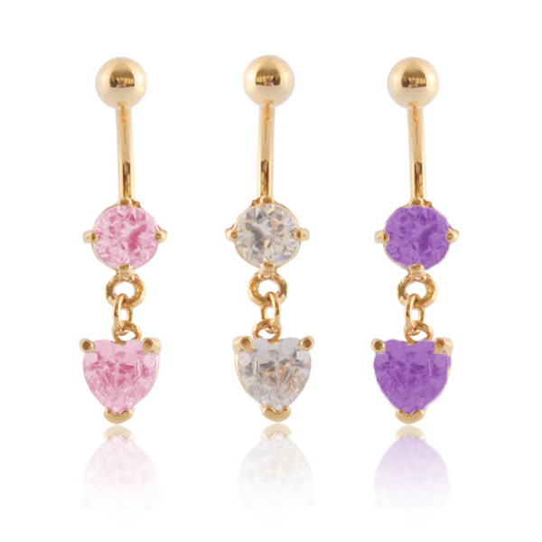 Nakit za pupak s pozlaćenim privjeskom u obliku srca s kamenčićem