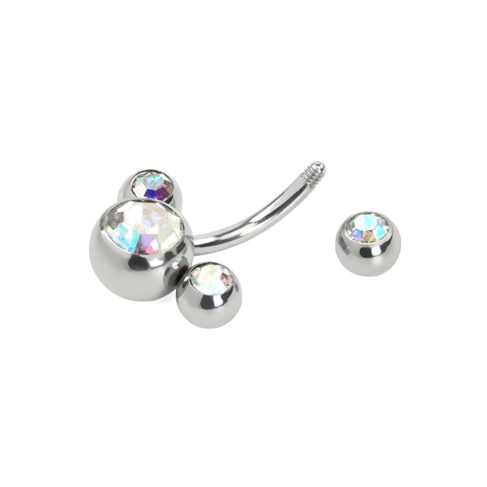 Belly button ring with four stones in your choice of color