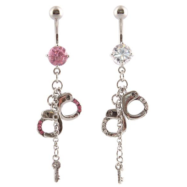 Belly button ring with handcuffs dangle