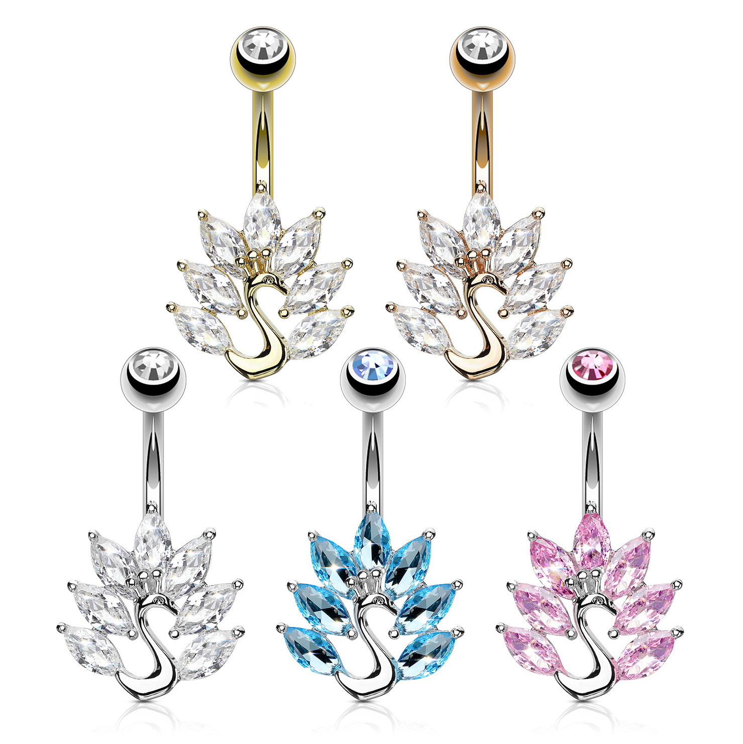 Belly button ring with peacock