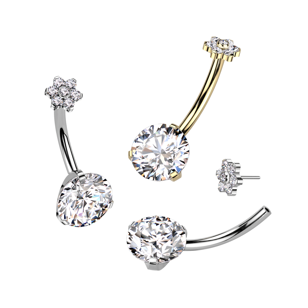 Belly ring with large stone and cute flower top