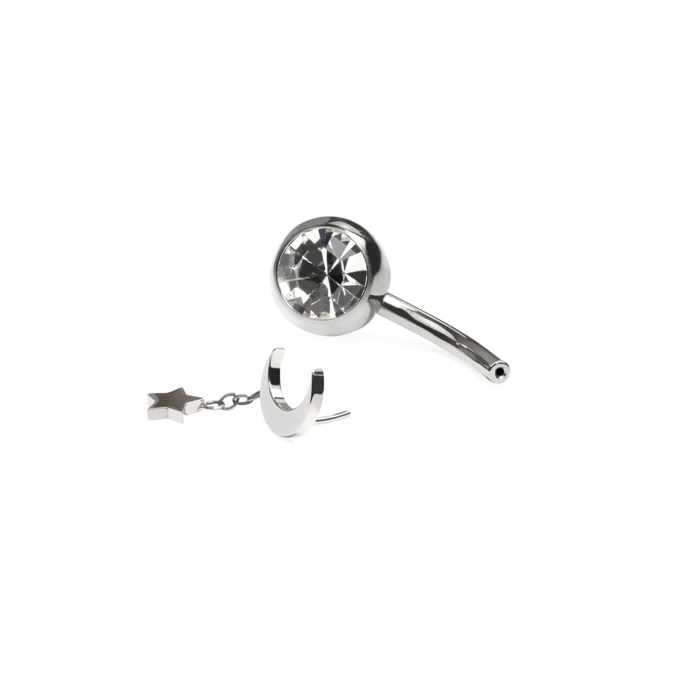 Titanium belly ring with floating moon and star