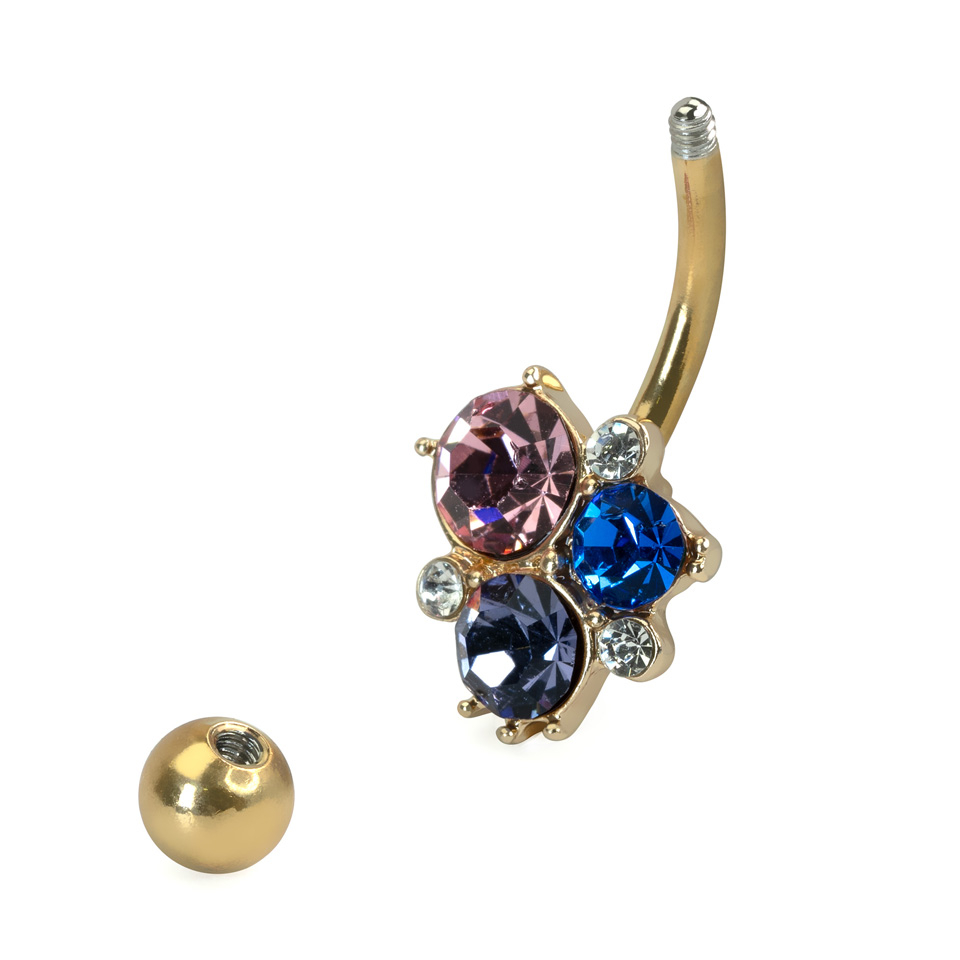 Belly ring with cluster of colorful stones