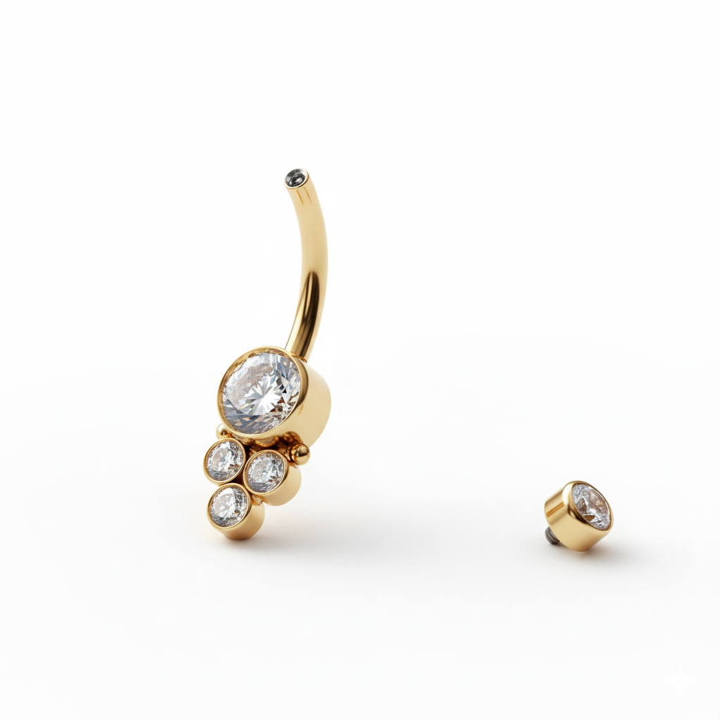 Šipkica za pupak od titanija s unutarnjim navojem i kamenčićima