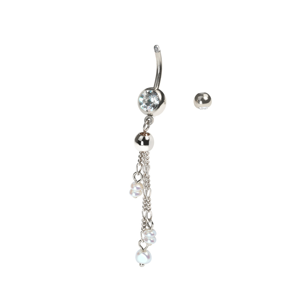 Belly barbell with chains and pearls