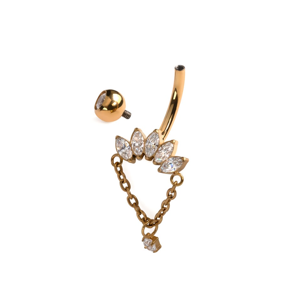 Nakit za pupak s ovalno brušenim kamenčićima i lancem