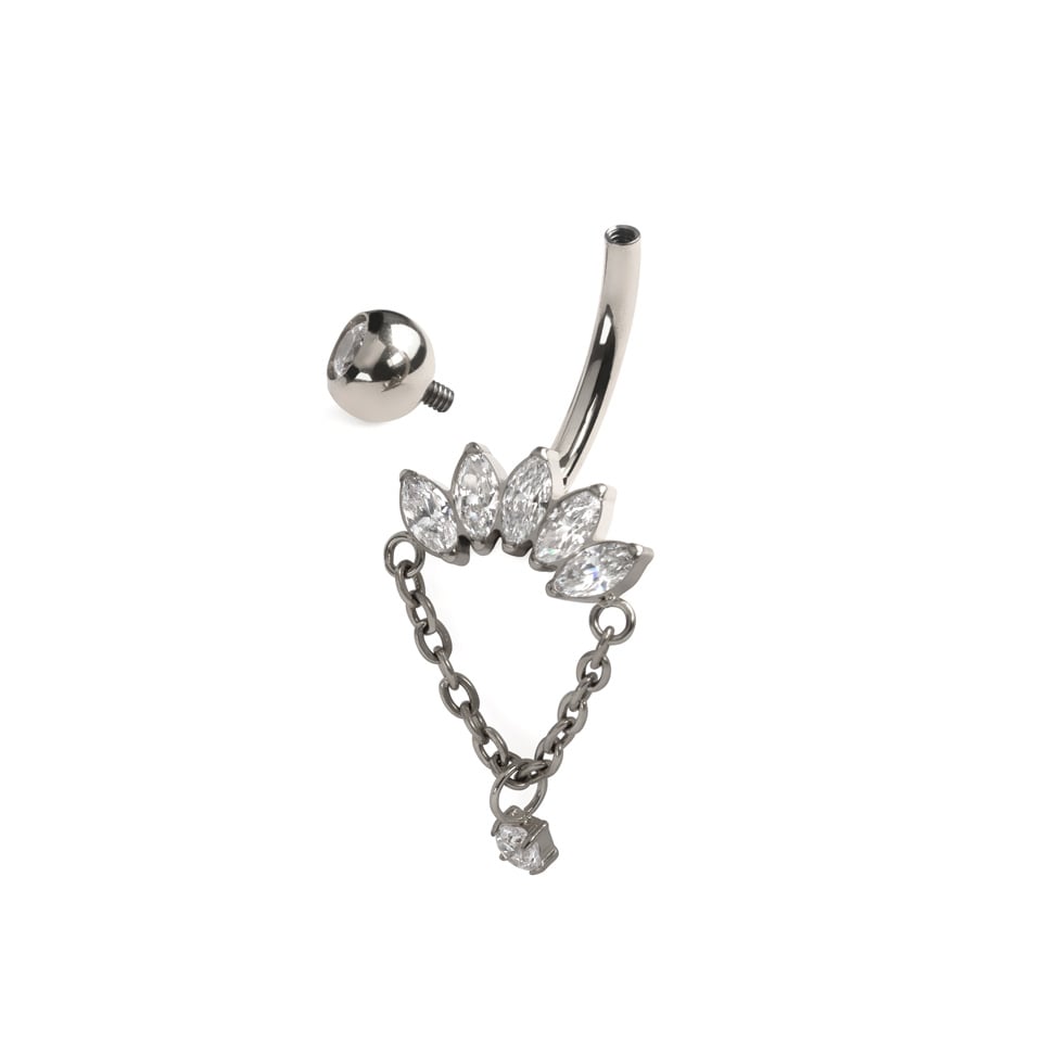 Nakit za pupak s ovalno brušenim kamenčićima i lancem