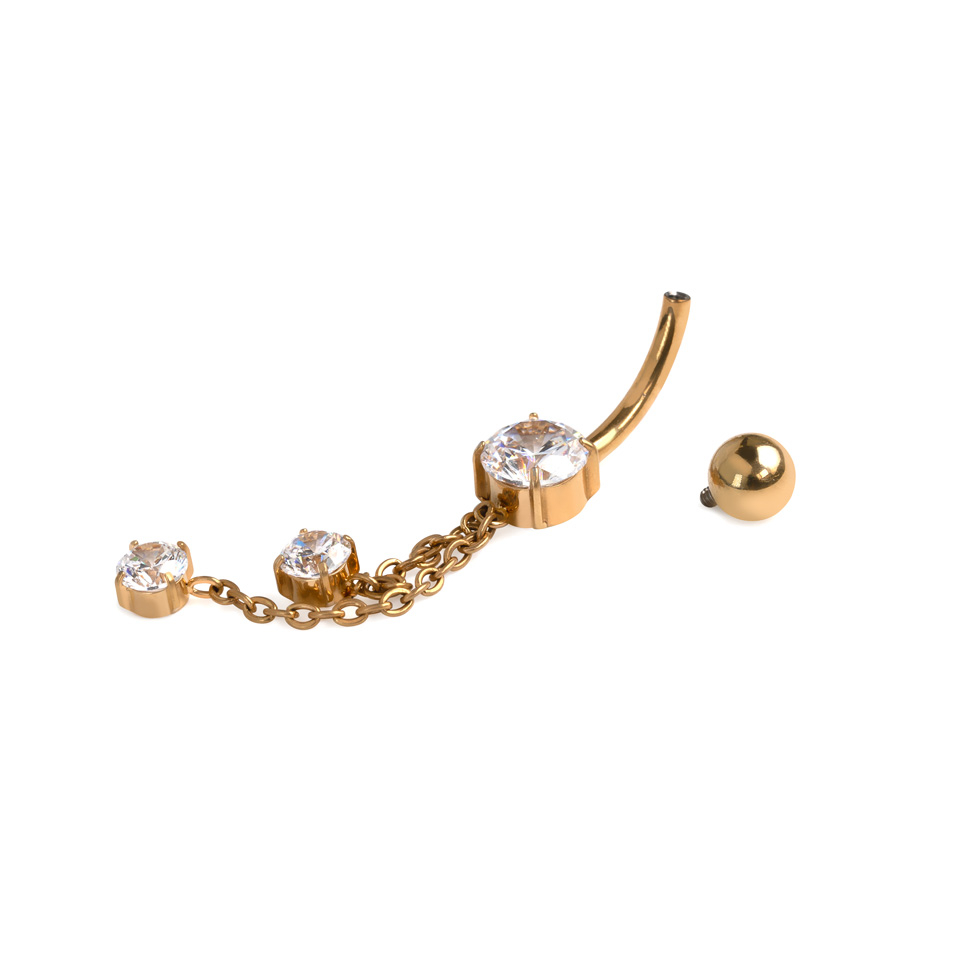 Titanium belly ring with chains and stones