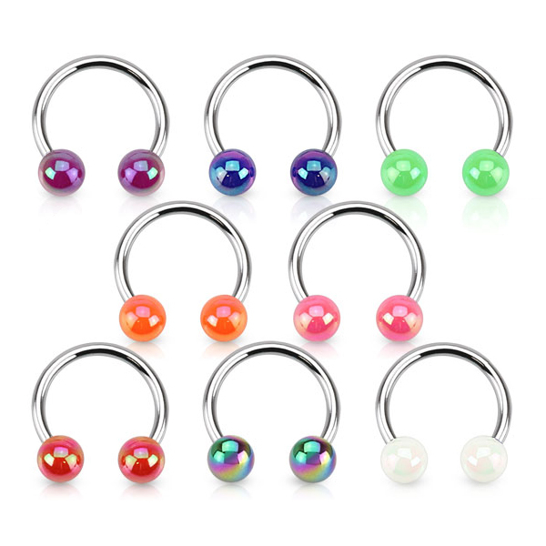 Circular barbell with metallic look acrylic balls
