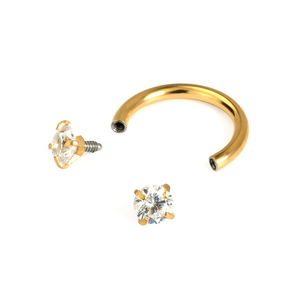 Circular barbell internally threaded with round stones