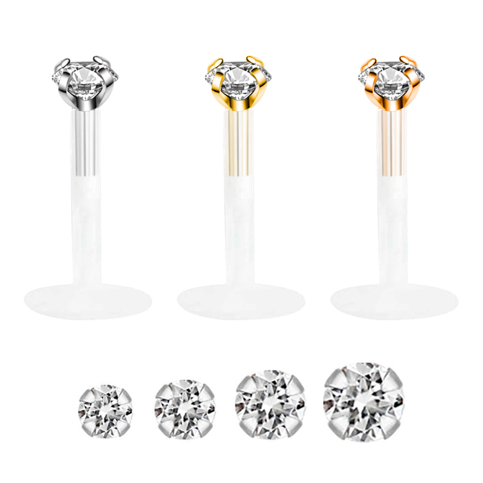 Labret s iglom od PTFE-a i kamenčićima od 14K zlata
