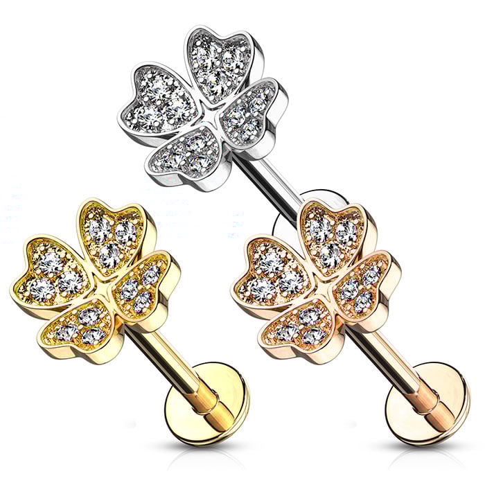 Labret internally threaded with studded clover