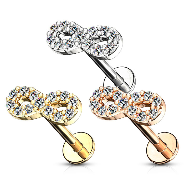 Labret s unutarnjim navojem i znakom beskonačnosti ukrašen kamenčićima