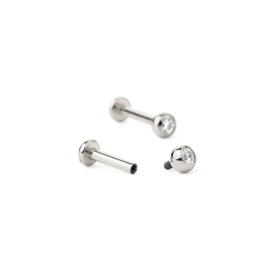 Labret made of titanium with internal threading and jeweled ball