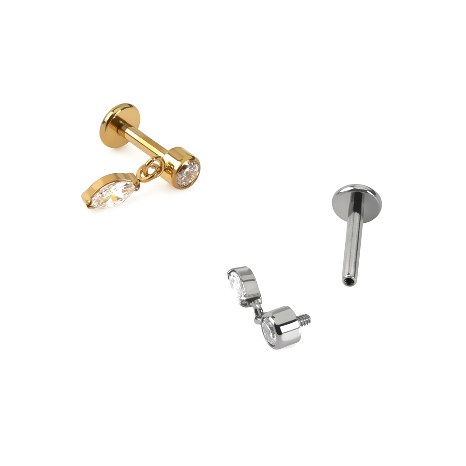 Titanium labret with marquise charm