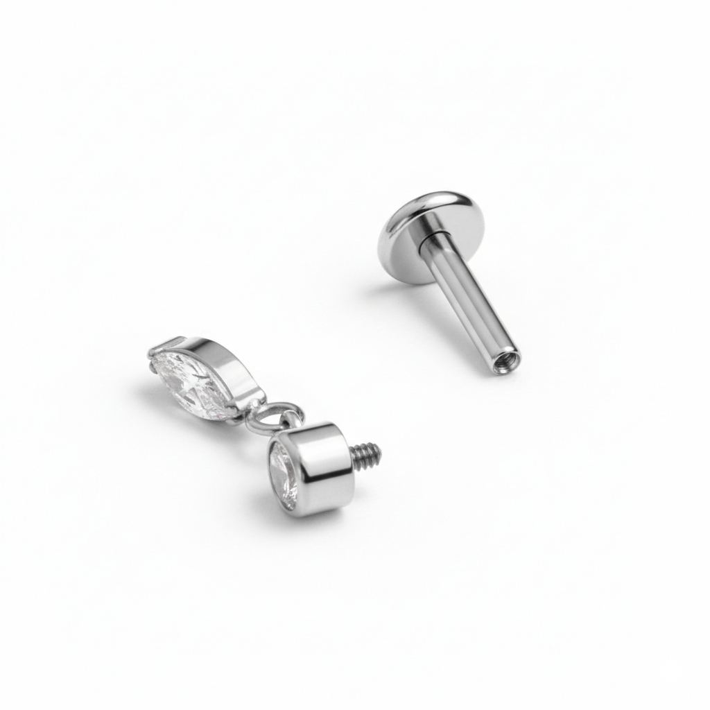 Titanium labret with marquise charm