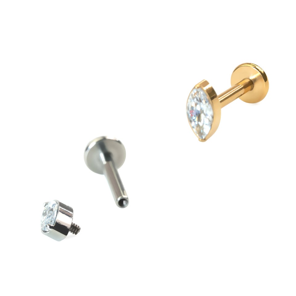 Titanium labret with marquise stone