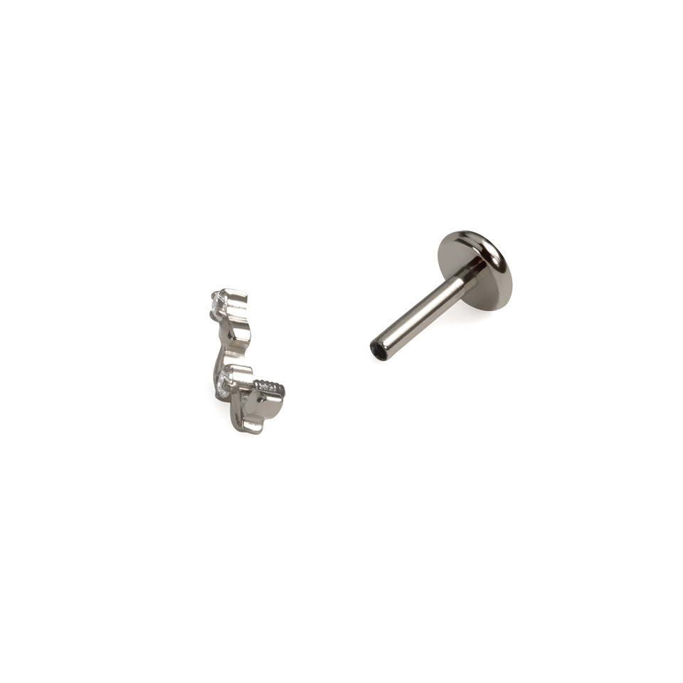 Titanium labret with curved design of leaves and stones