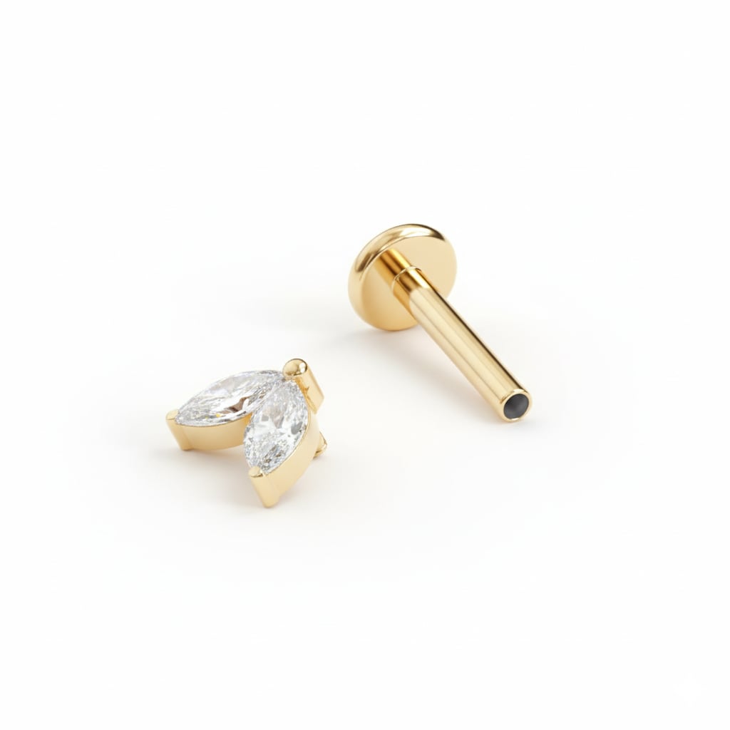 Labret od titanija s dva jednaka kamenčića