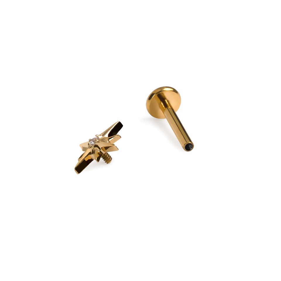 Labret od titanija u obliku zvijezde s kamenčićem u sredini