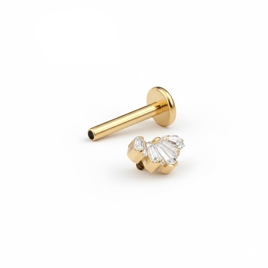 Labret od titanija s baguette kamenčićima