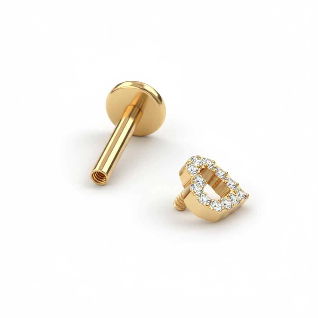 Titanium labret with studded heart