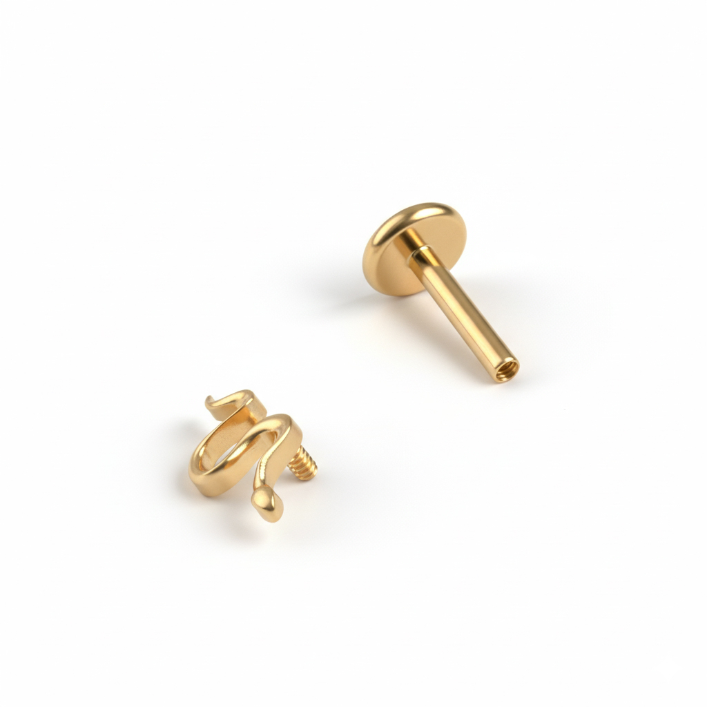 Titanium labret with tiny snake