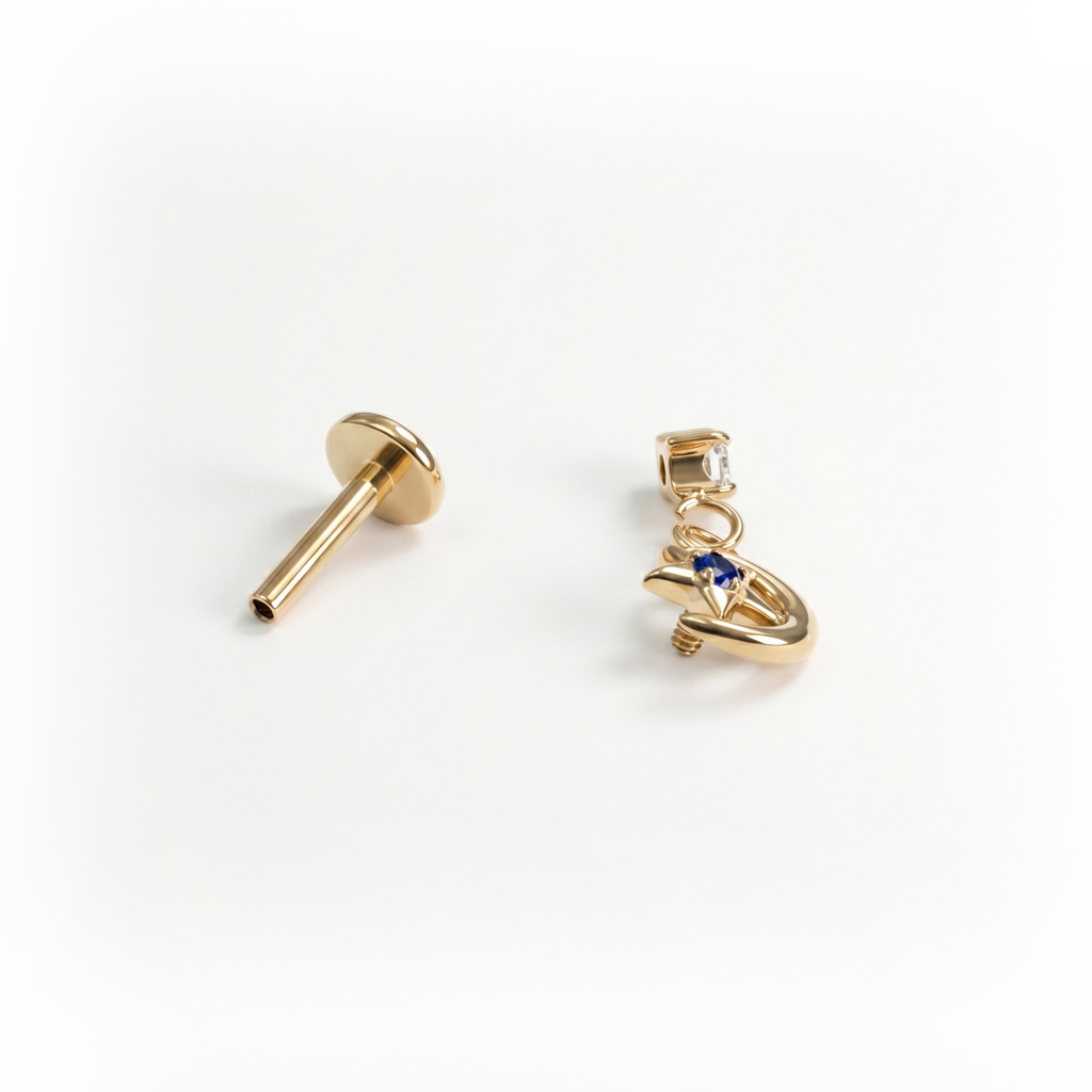 Titanium moon and star labret with charm