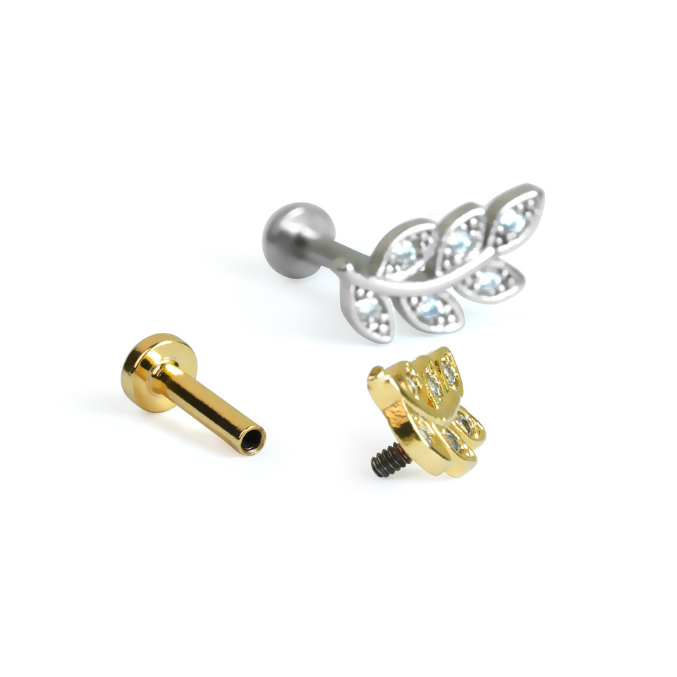 Labret internally threaded with studded leaf