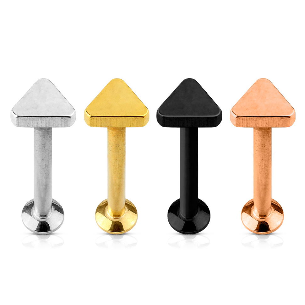 Labret with internally threaded post and triangular top