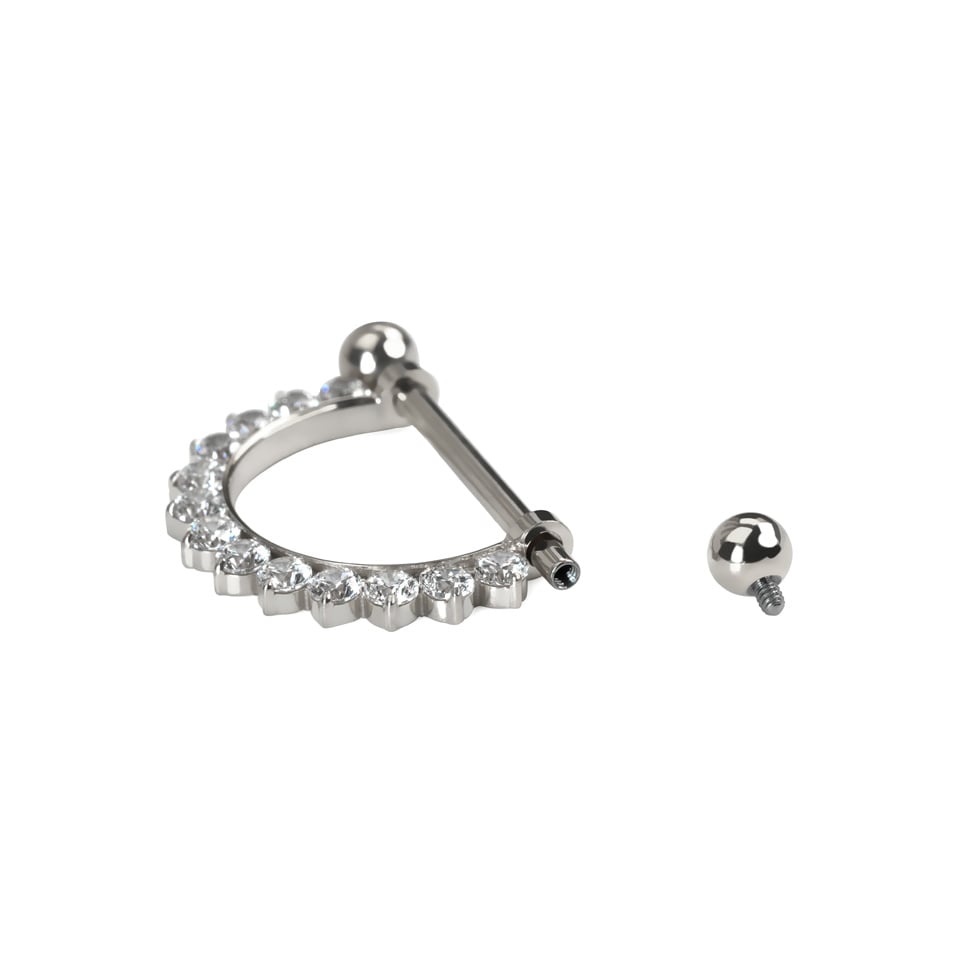 Titanium nipple barbell with CZ stone semi-circle