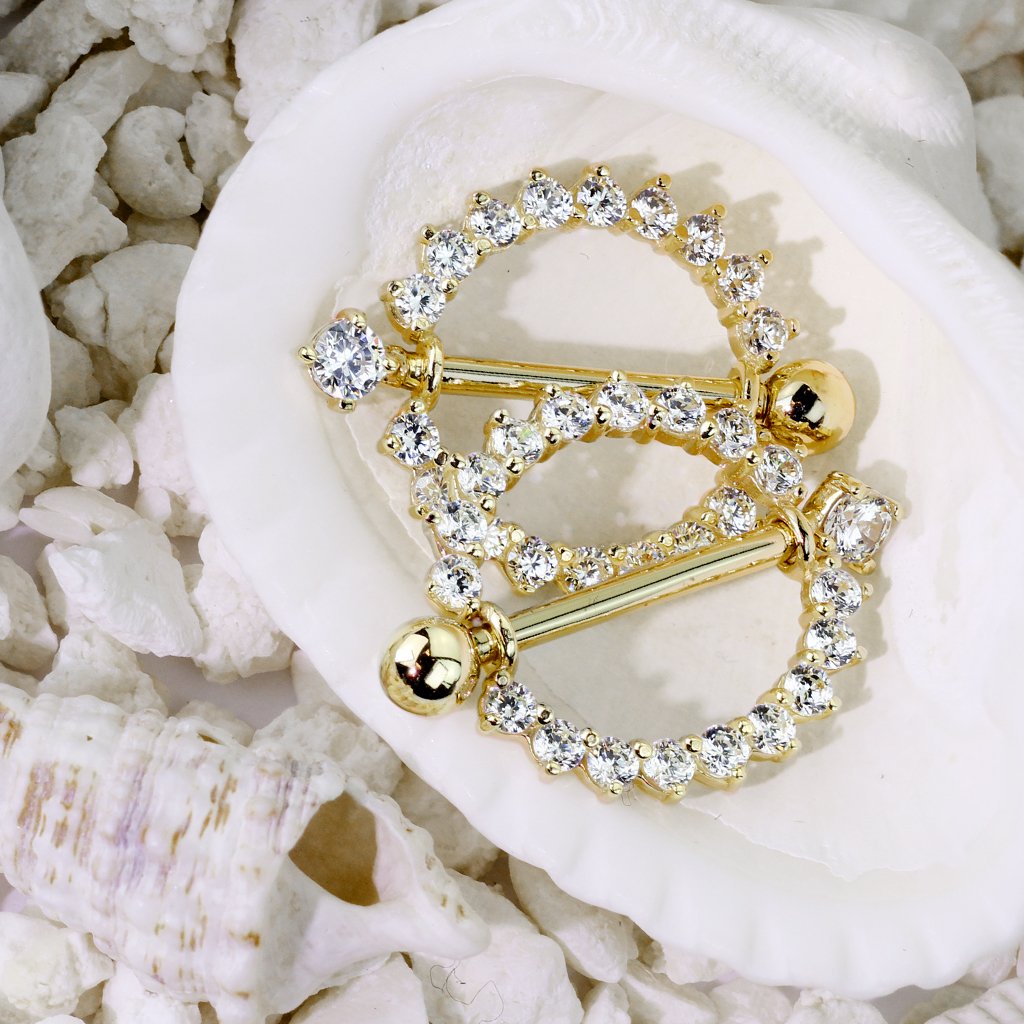 Nipple shield made of solid 14k gold with stones