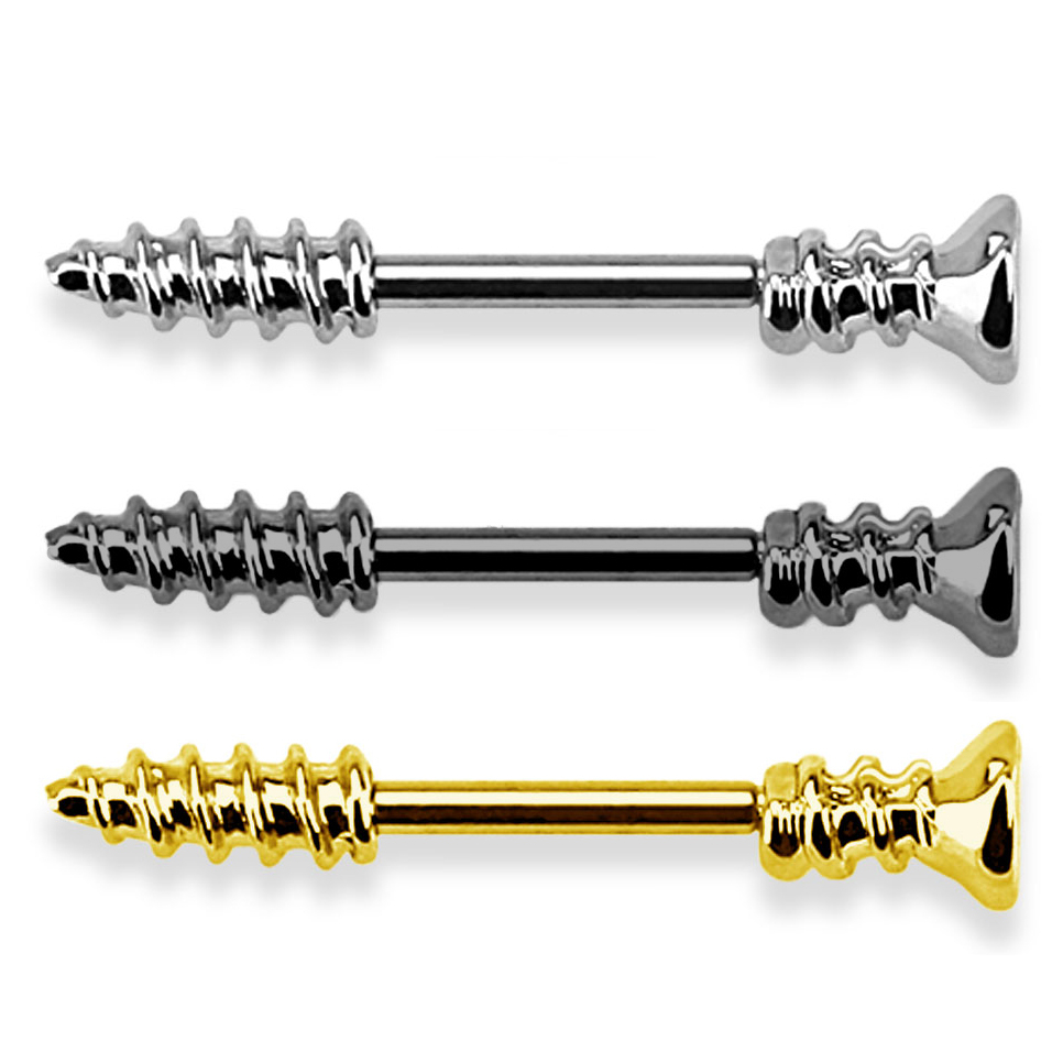 Nipple barbell shaped like a screw