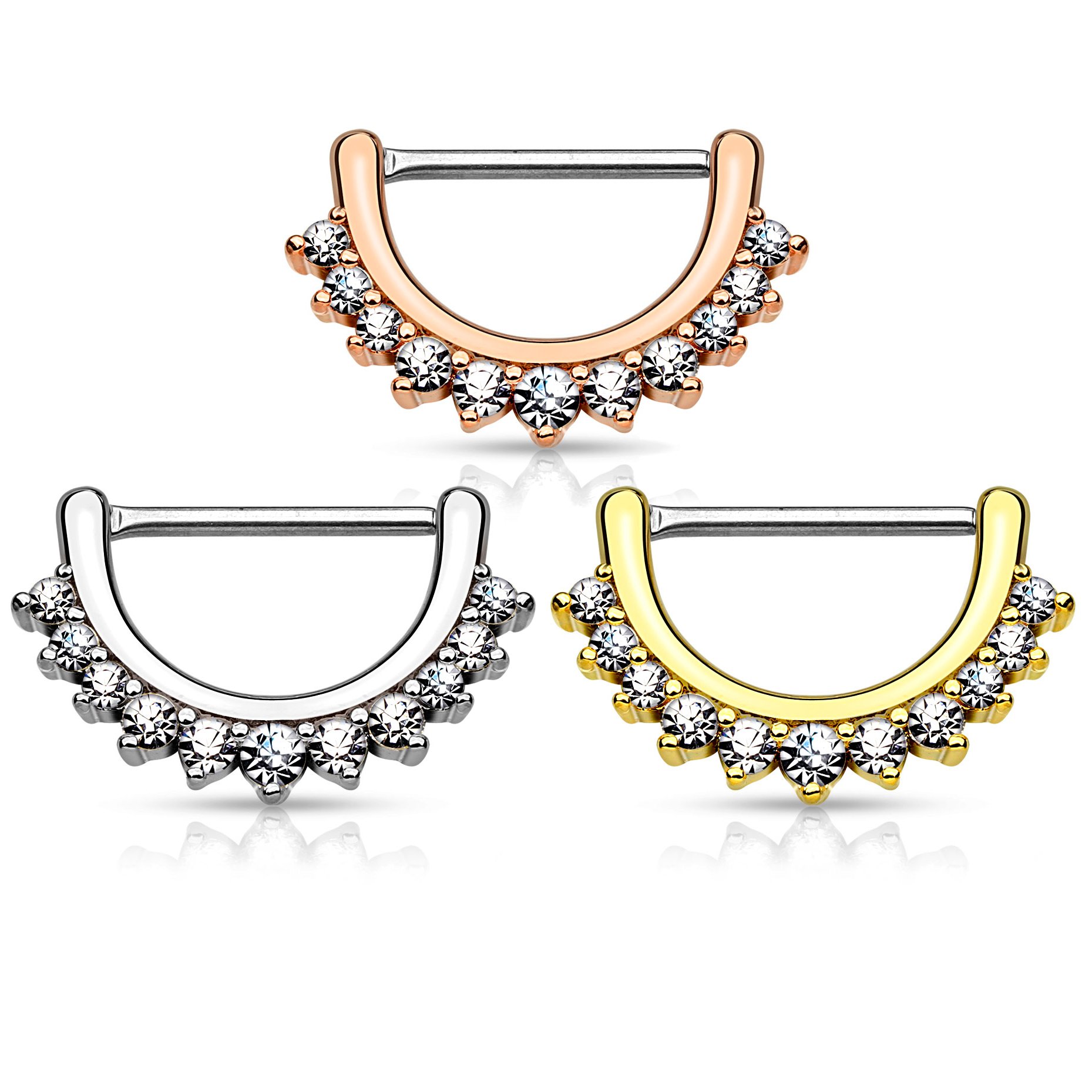 Nipple clicker with jeweled edge in half moon