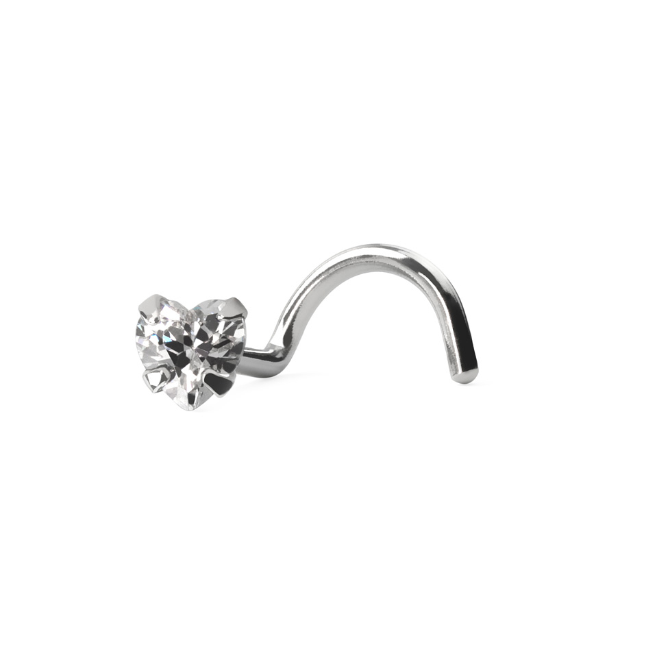 14k gold nose screw with heart-shaped stone