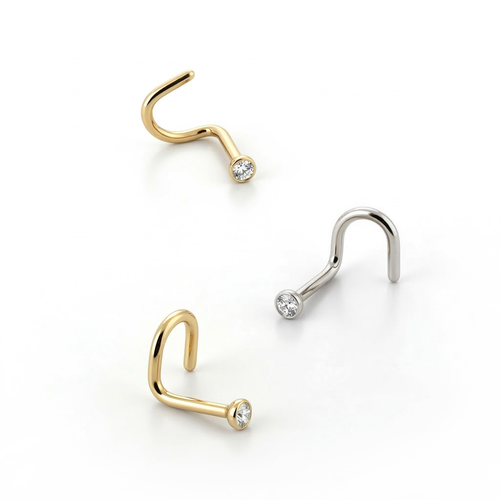 Nose screw made of surgical steel with different color stones