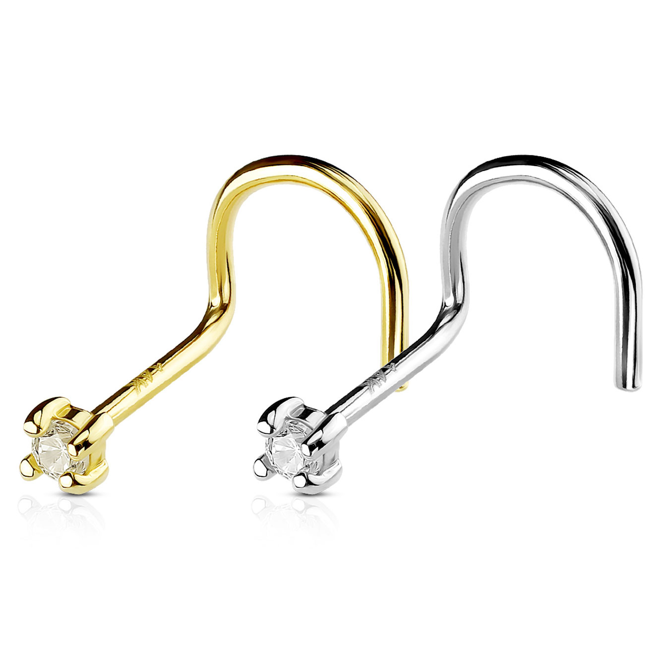 Spiralica za nos od 14K zlata s brušenim okruglim kamenčićem