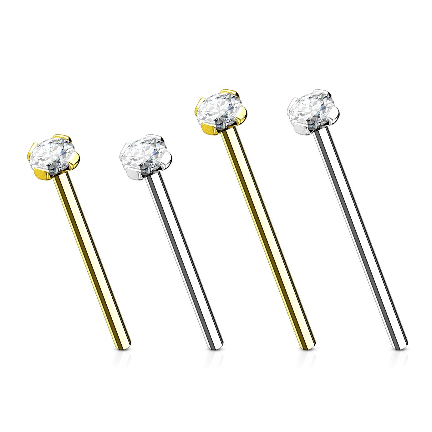 Fishtail nose stud made of 14k gold with gem