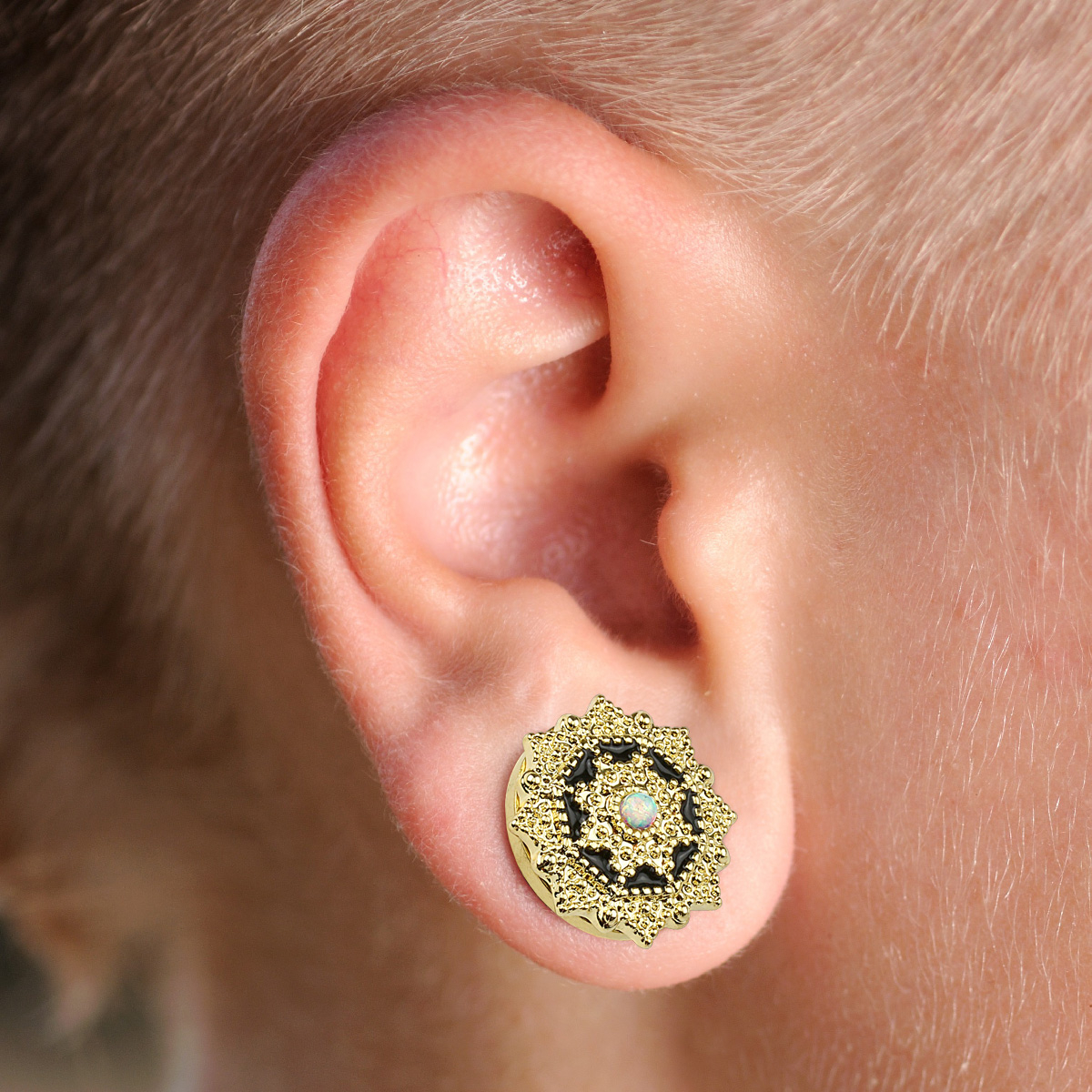 Plug with detailed front and opal stone