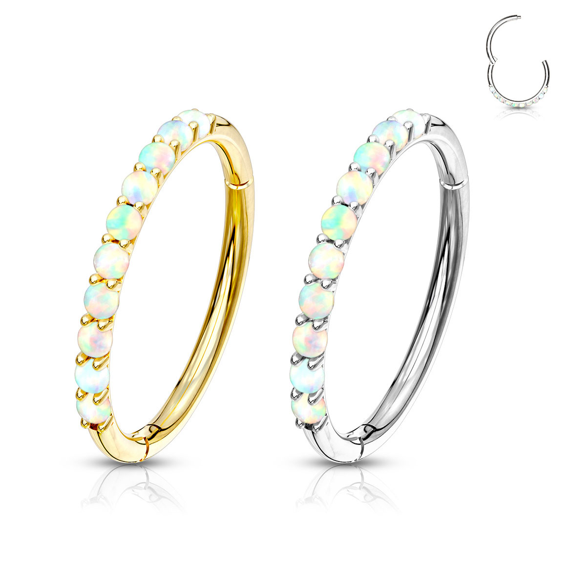 Clicker ring made of 14k gold with opalites
