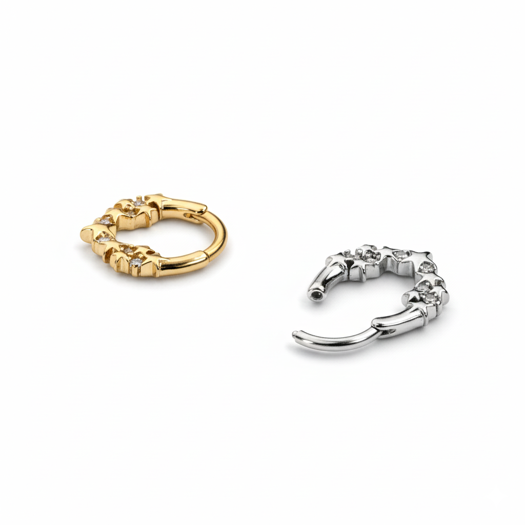 Forward facing ring with stars and stones