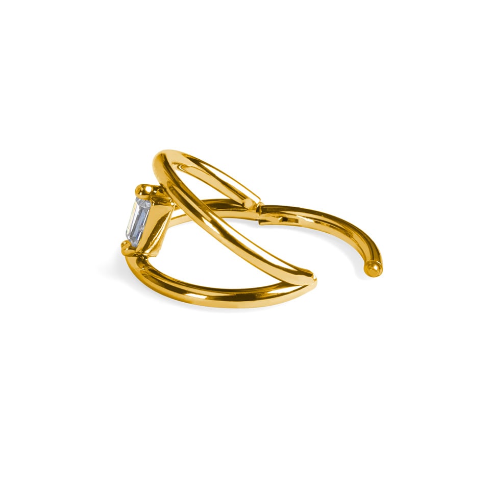 Titanium double ring with interconnecting stone