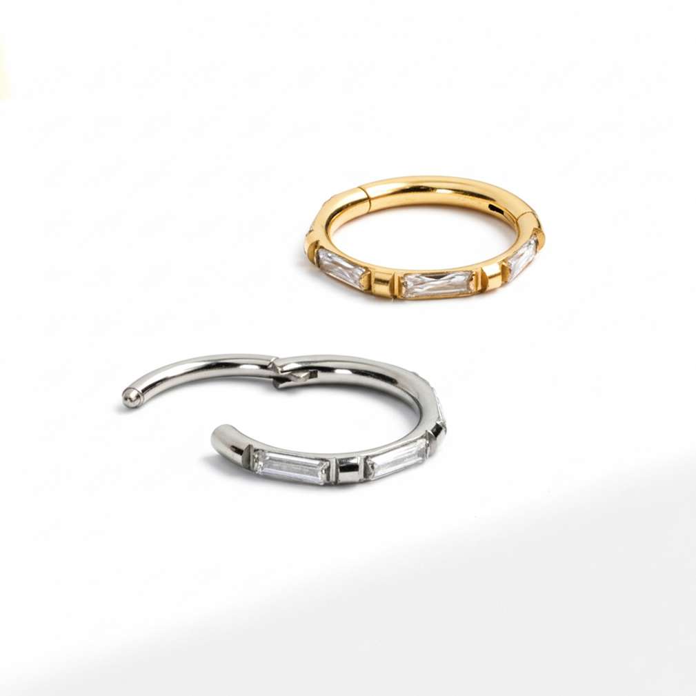 Titanium ring with baguette cut stones