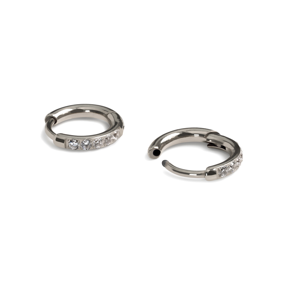 Pair of titanium huggie rings with gemstones