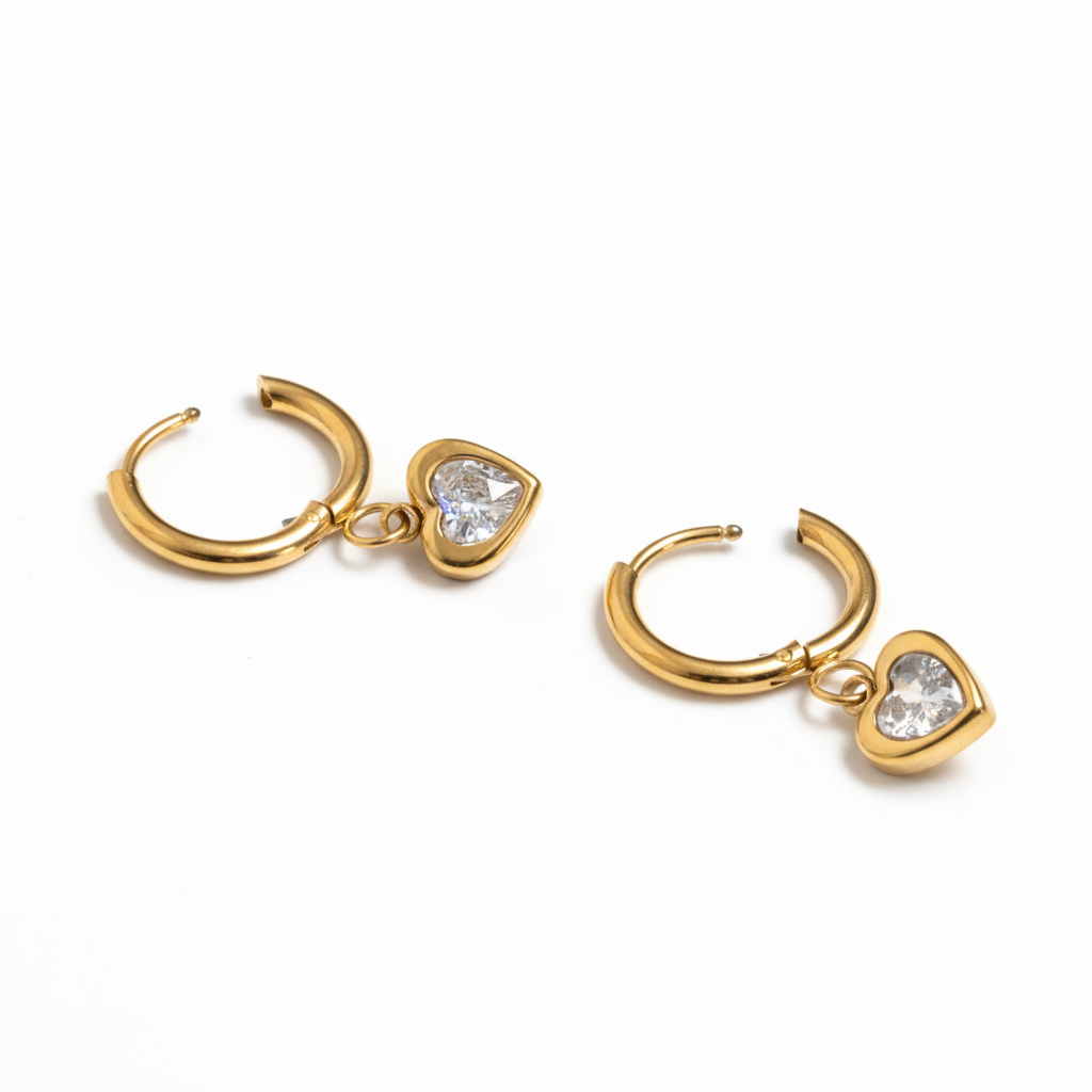 Pair of hoops with heart dangle