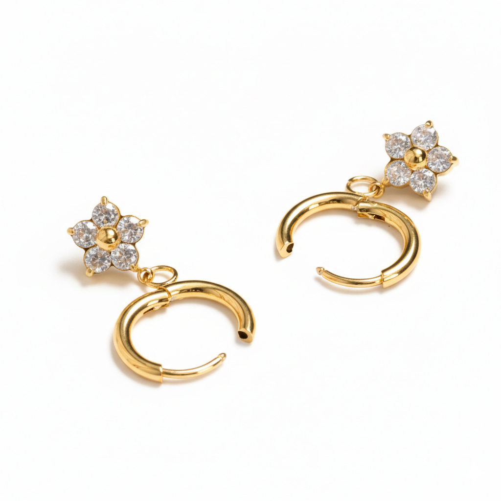 Pair of hoops with flower dangle